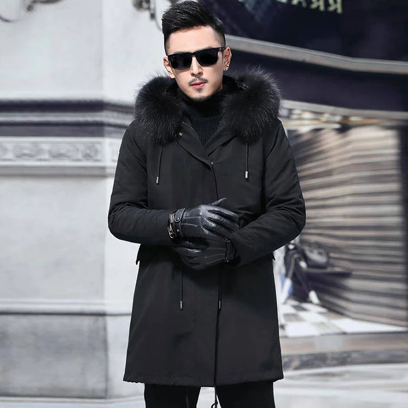 2022 Winter Trendy Men High Quality Faux Fur Liner Parka Elegant Imitation Fox Hair Hooded Long Coat Fashion Luxury Jackets