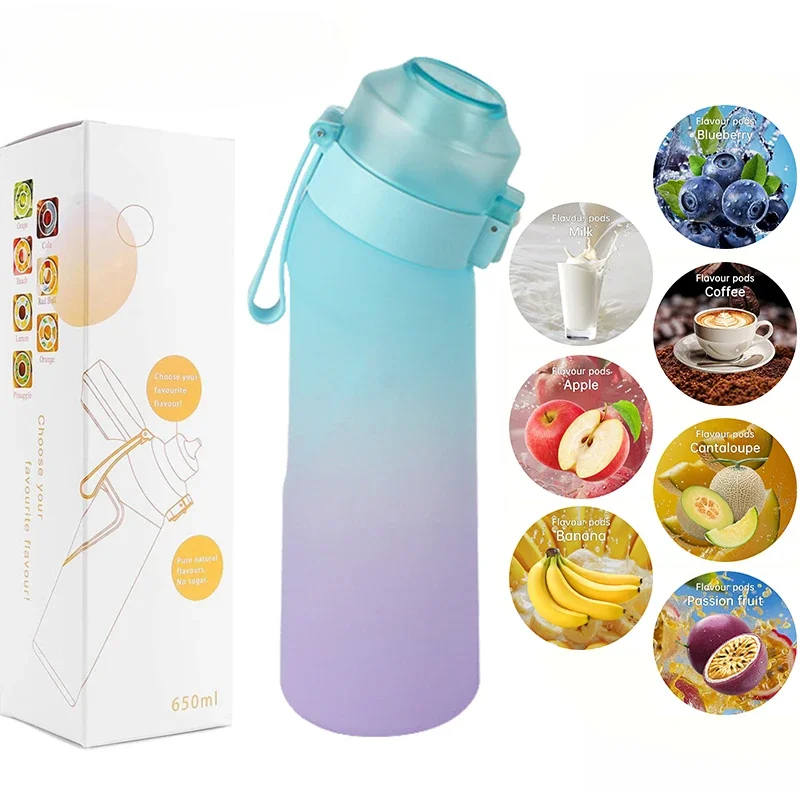 1 PCS Air Flavored Water Bottle With 7 Flavor Pods Sports Fashion Straw Tritan Plastic Cup Suitable for Outdoor Sports Fitness