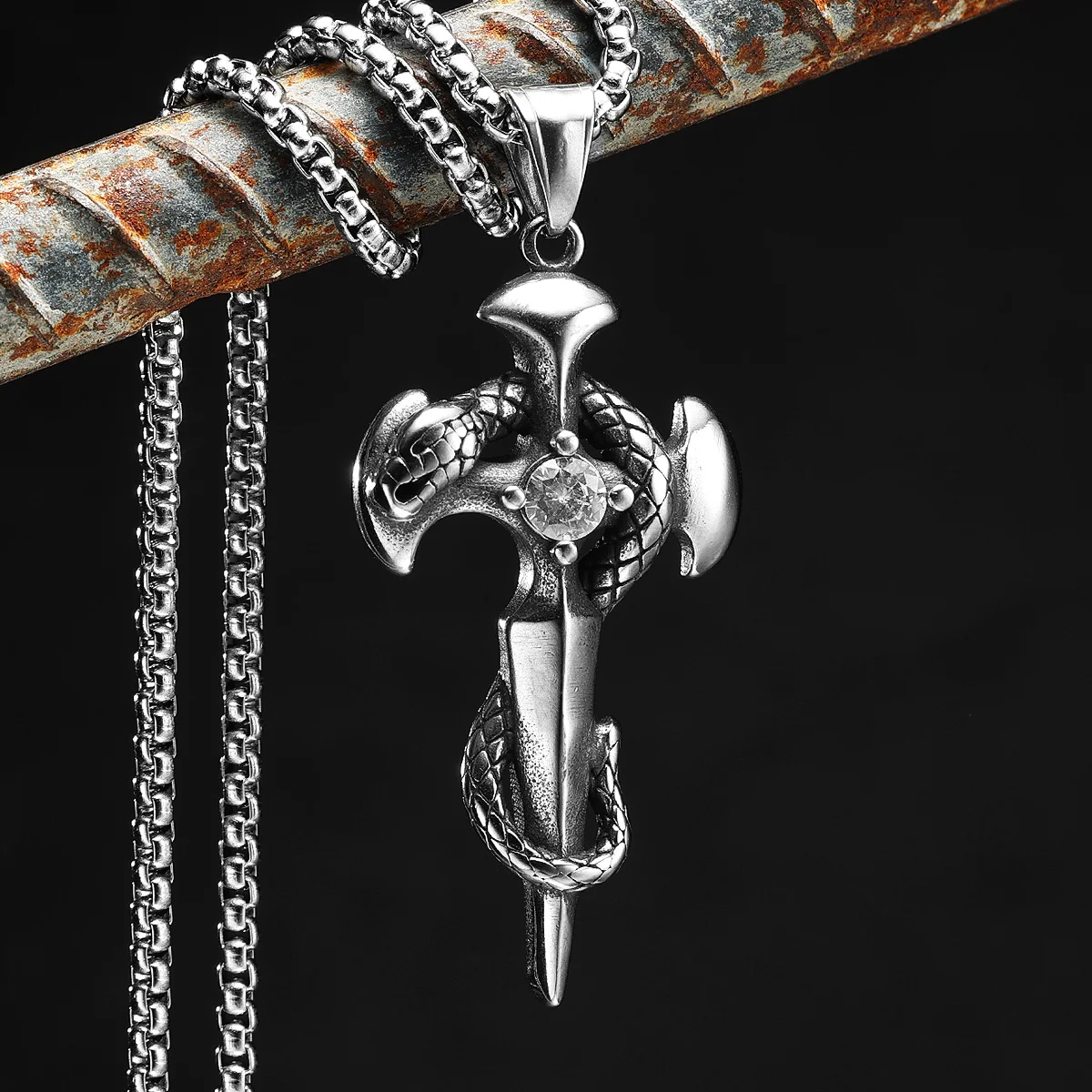 

Snake Cross Pendant Men Necklace 316L Stainless Steel Punk Gothic Chain Rock Rap for Male Jewelry Gift Men Accessories