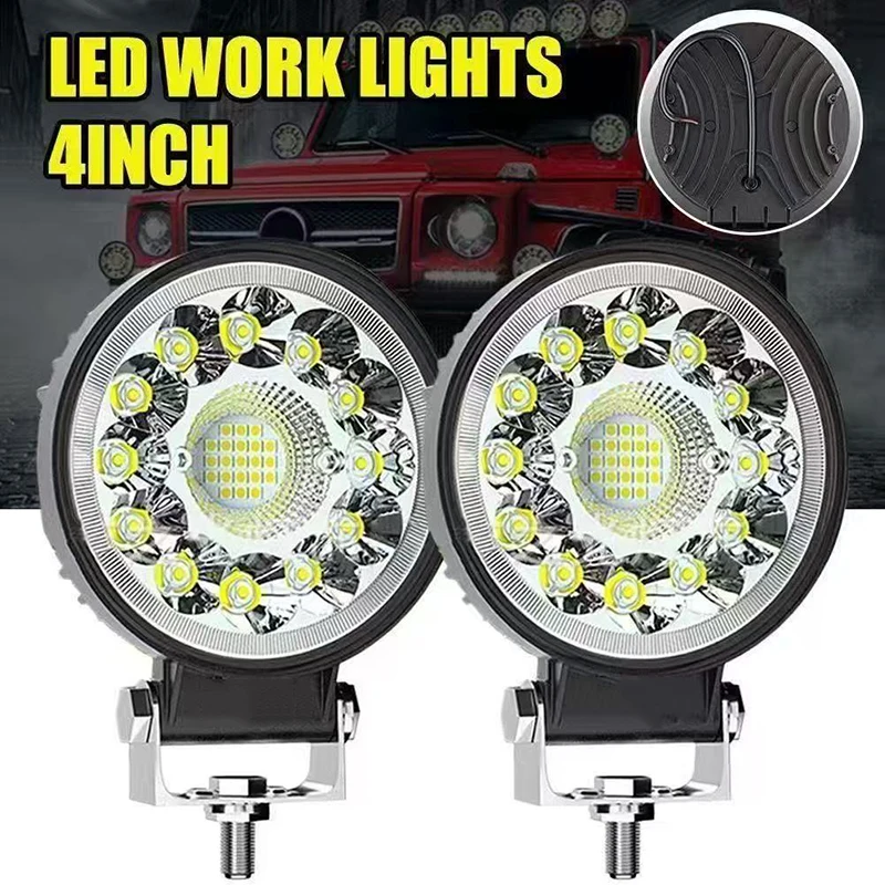 

4-дюймовые круглые светодиодные рабочие фары для бездорожья, 12В 24В 48В, противотуманные фары для автомобилей, внедорожников, квадроциклов, снегоуборщиков, тракторов