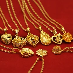 Color 18k Gold Necklace Short Chain Lovely Collarbone for Women Party Fine Jewelry Gift Real 24k 999 Yellow Gold Plated Pendant