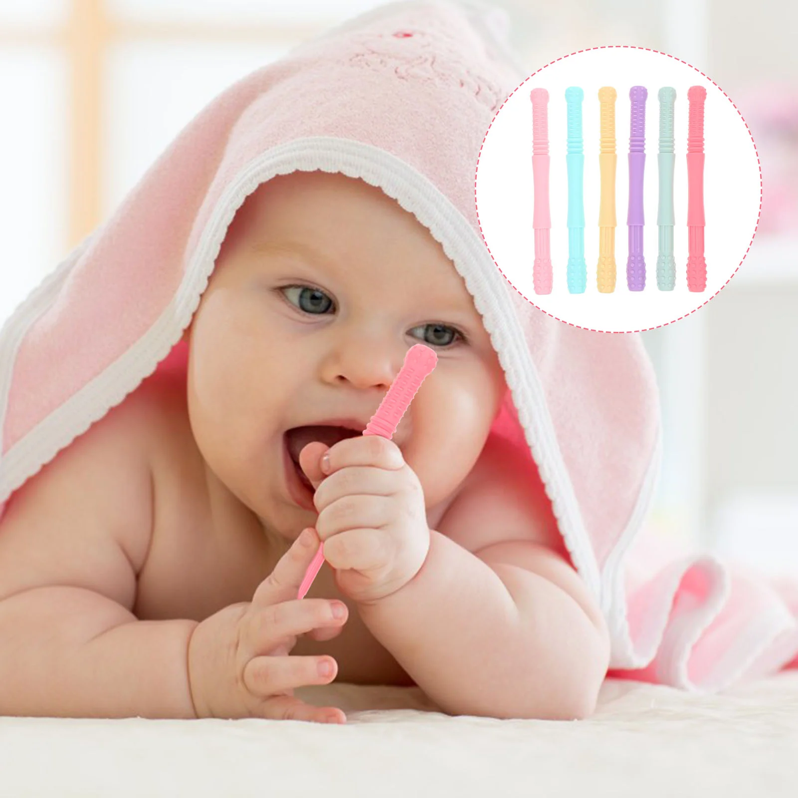 

6 Pcs Baby Teething Stick Toy Silicone Teether Anti-eating Hands Silica Gel Hollow Tube