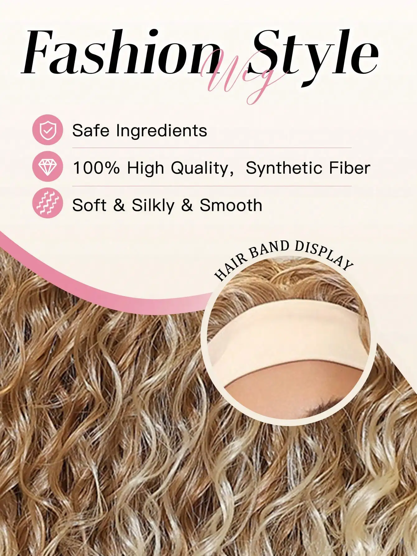 26 Inch Long Jerry Curly Brown And Gold Two-Color Headband Wig; Wigs For Women, Pelucas Para Mujer, Carnival; Y2k; Cosplay; Synthetic Woven Chemical Fiber Wig, Peluca; Fake Hair; Ideal For Holiday Travel Cosplay, Halloween, Christmas And Daily Wear