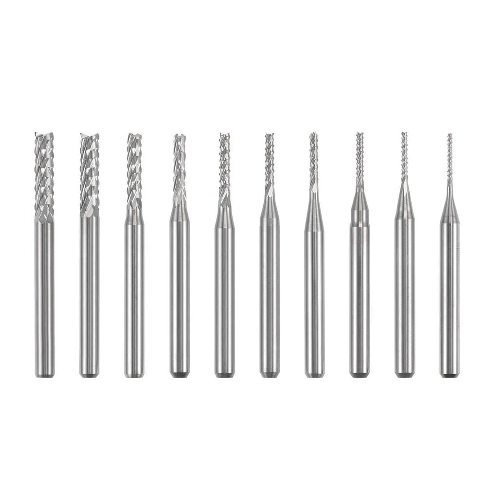 

Comprehensive Set of Carbide End Mill CNC Router Bits Ten Pieces (0 8mm & 3 175mm) Tailored for PCB Machining Tasks