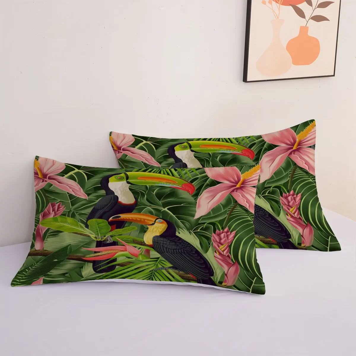 Red-billed rusty Hornbill  Down comforter set large size  Green-billed Black Hornbill  1 duvet cover and 2 pillowcases