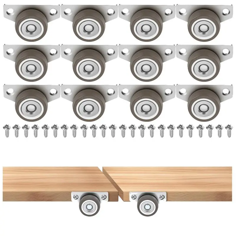 DT17 12PCS Furniture Caster Wheels 1.25 Inch, Side Mount Low Profile Silent Swivel Casters for Drawers, Brown