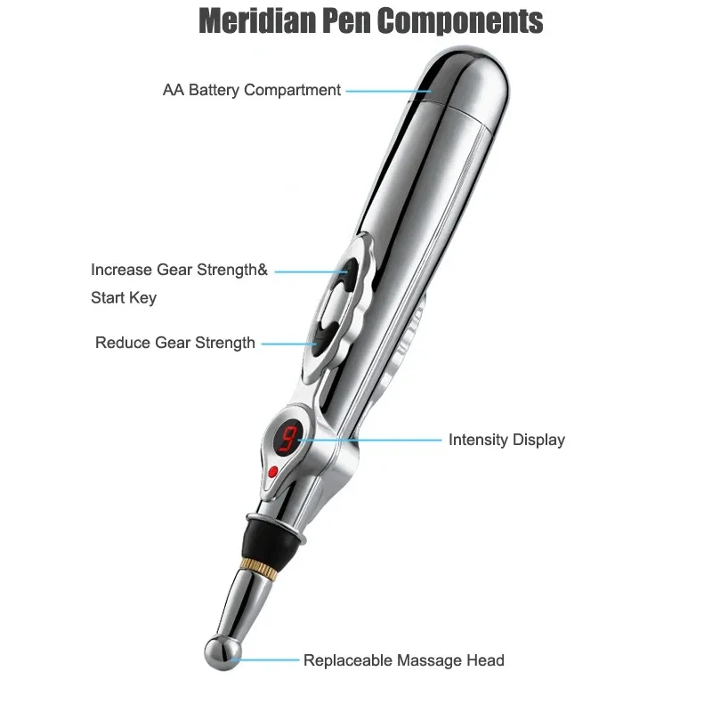 ปากกาฝังเข็มแบบอิเล็กทรอนิกส์ปากกา3/5หัวนวดพลังงานเส้นเมอริเดียนปากกานวดจุดแบบไฟฟ้าปากกานวดรักษาด้วยเลเซอร์
