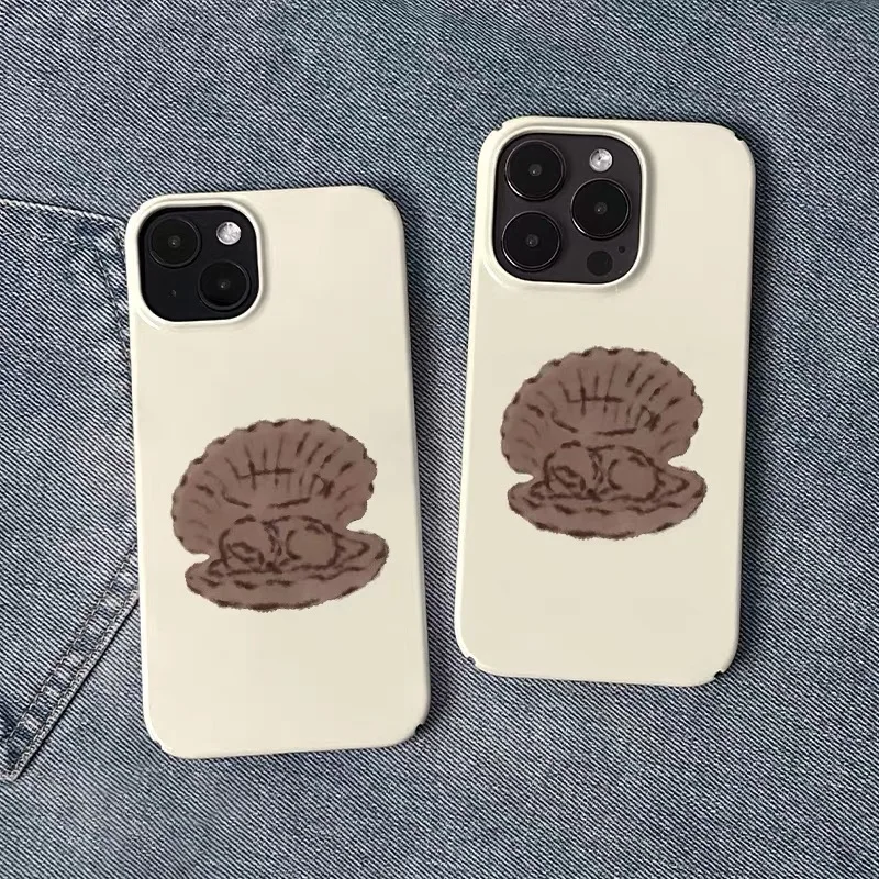 

Ins Korean Brown Pearl Oysters Case for IPHONE 17 16 ProMax 15 14 Plus 13 12 MINI 11 PRO 16Plus XR XS MAX Acrylic Phone Cover