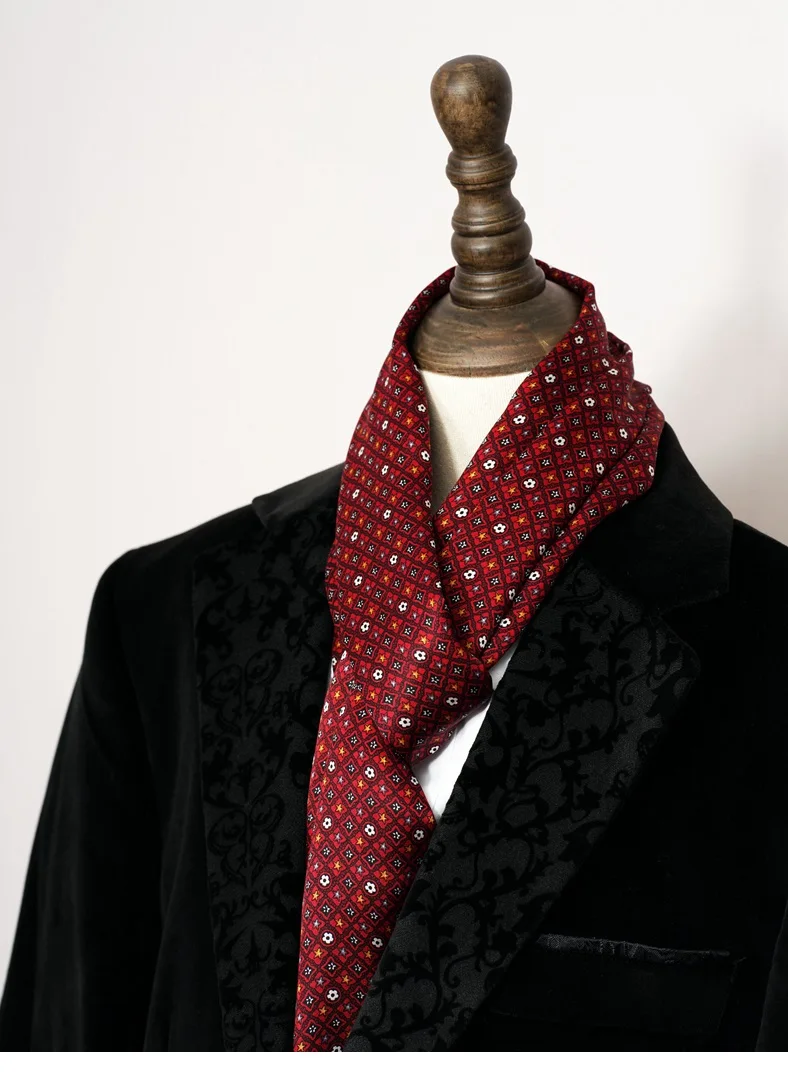 Men\'s 100 Silk Scarf Double Layer Long Neckerchief Wedding Business Suit Cravat Star Red Blue Black Brown