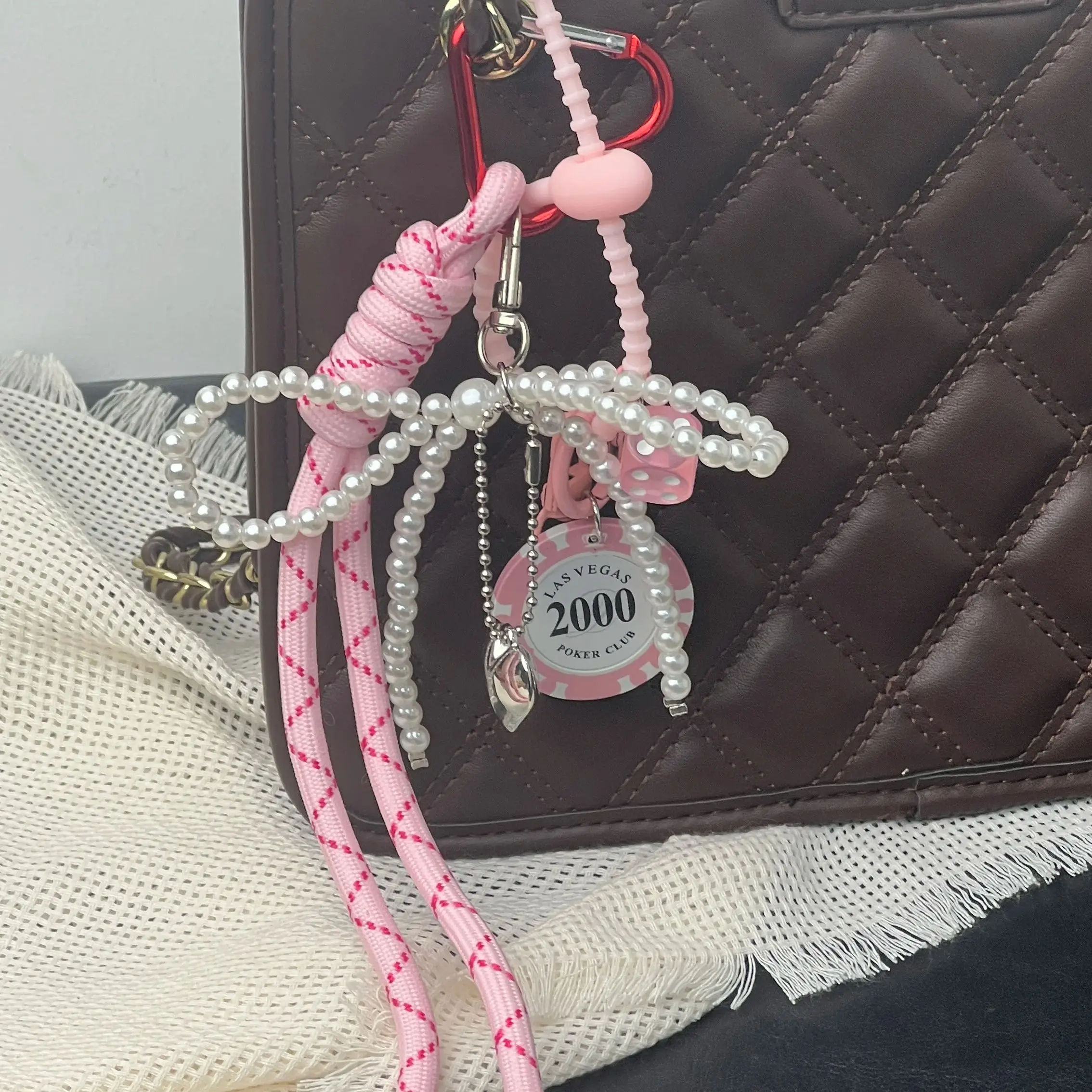 Miu series hand woven  Backpack pendant pink nylon Key Chain