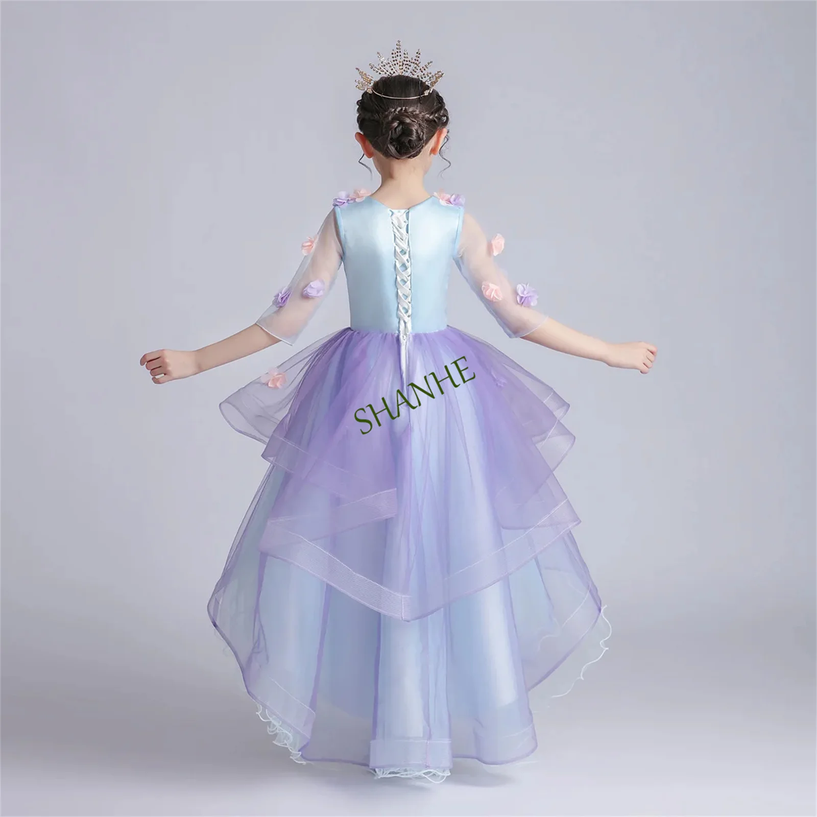 CustomizedViolet High Low Baby Flower Girl Dresses Floral Children Wedding Birthday Prom Party Gowns