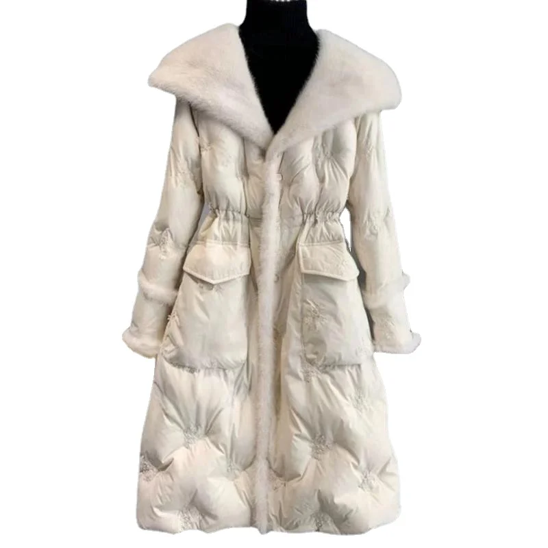 2023 Winter New High-End Mink Feather Goose Down Down Jacket Women\'s Clothes Mid-Length Fashion Slim Fit Fur Coat Top Chaquetas