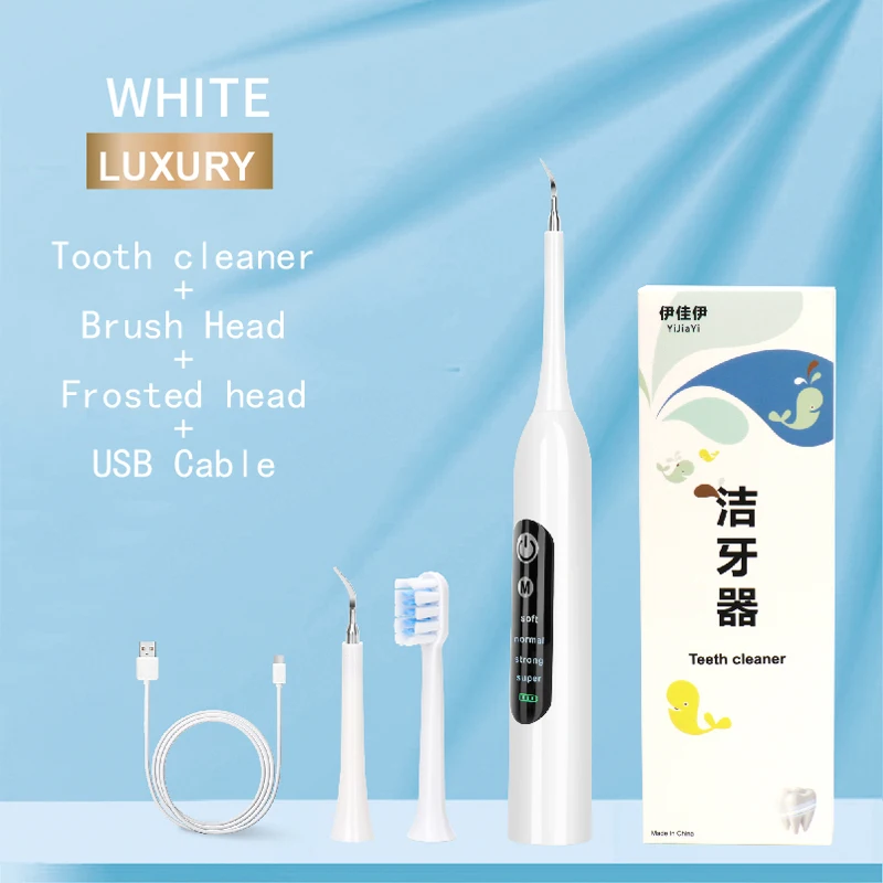 

Teeth Cleaner, Rechargeable Teeth Cleaner for teeth cleaning and tartar removal, equipped 4 cleaning heads and LED light, a whi