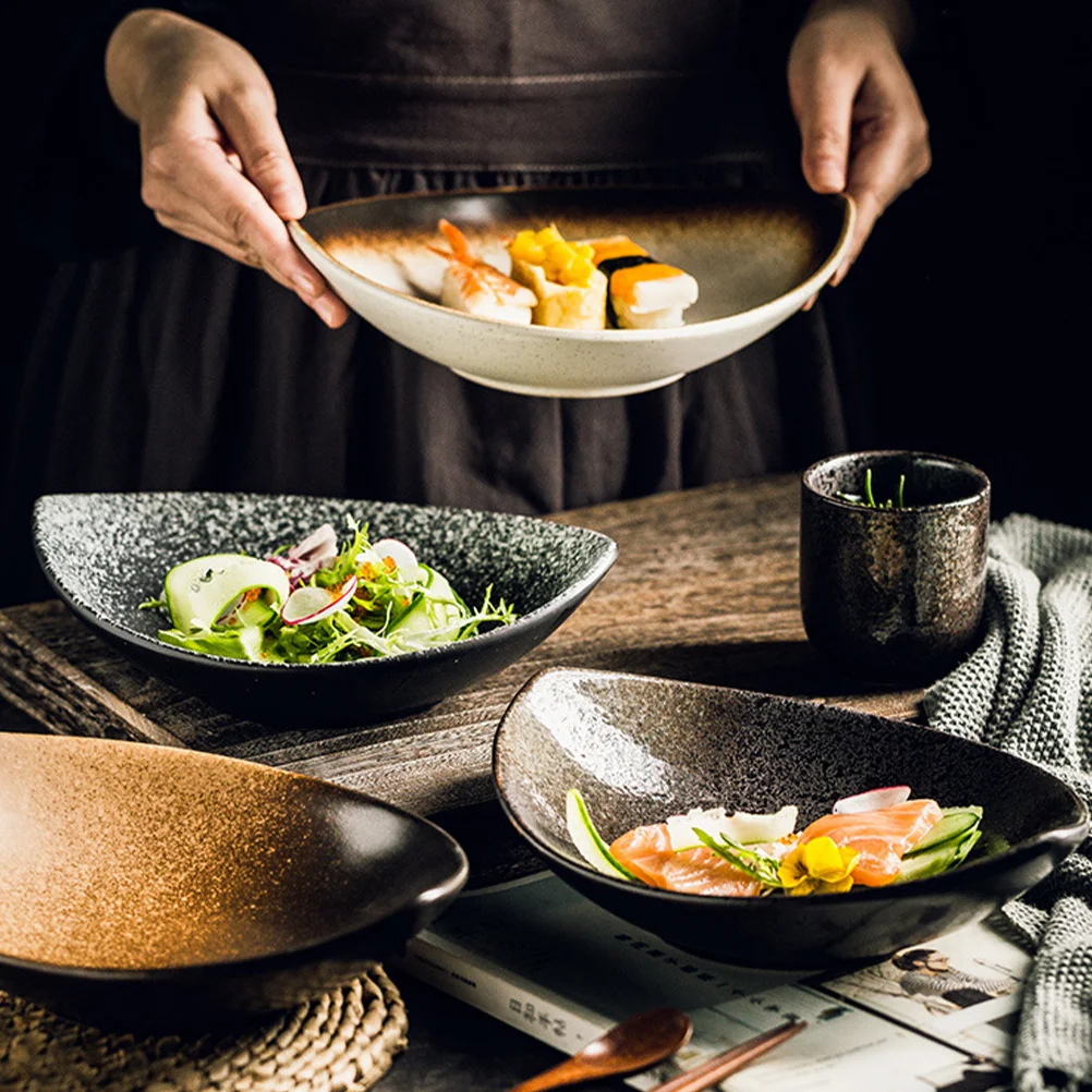 

1Pcs Black Stone Texture Ceramic Tray for Steaks Pastries Dried Fruits and Special Occasions Ceramic Food Tray Steak Plate