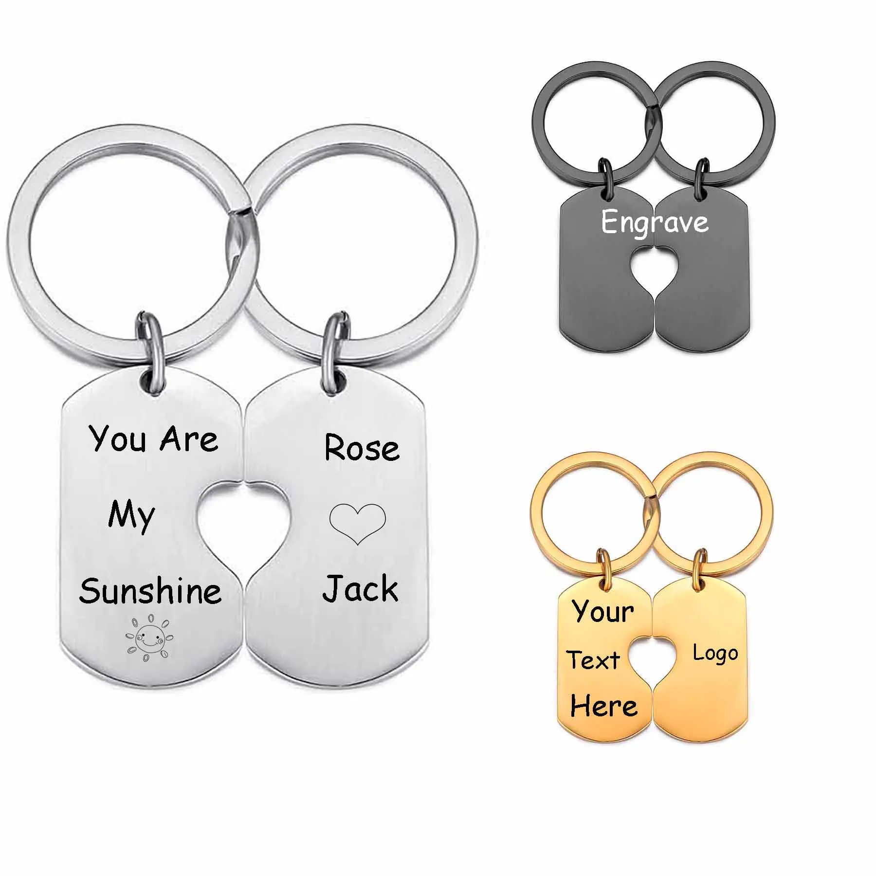 

1Pair Personalized Couple Heart Puzzle Split Keychain Customized Engrave Name Text Stainless Steel Jewelry Anniversary Gift