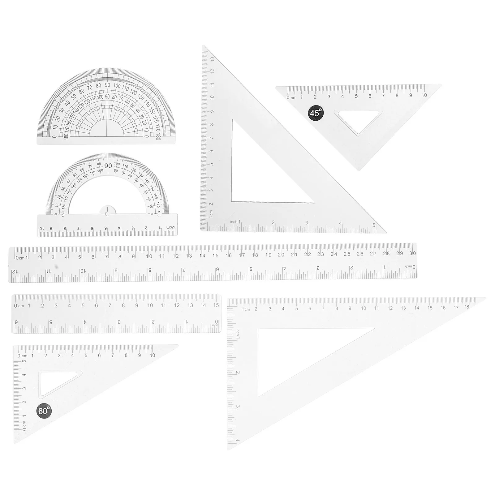 مجموعة مسطرة هندسية بلاستيكية شفافة مكونة من 8 قطع تتضمن قاعدة مستقيمة منقلة لمستلزمات الفصول الدراسية لطلاب الرياضيات #2