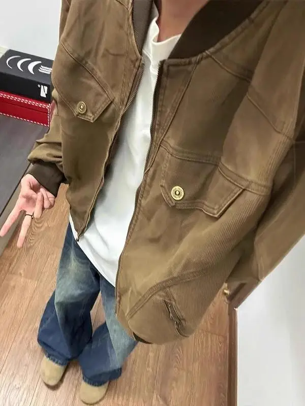 

American Sle Loose Baseball Jaet for Men Spring Autumn New Faion Brand Casual Sport Top Windproof Polyester Fiber