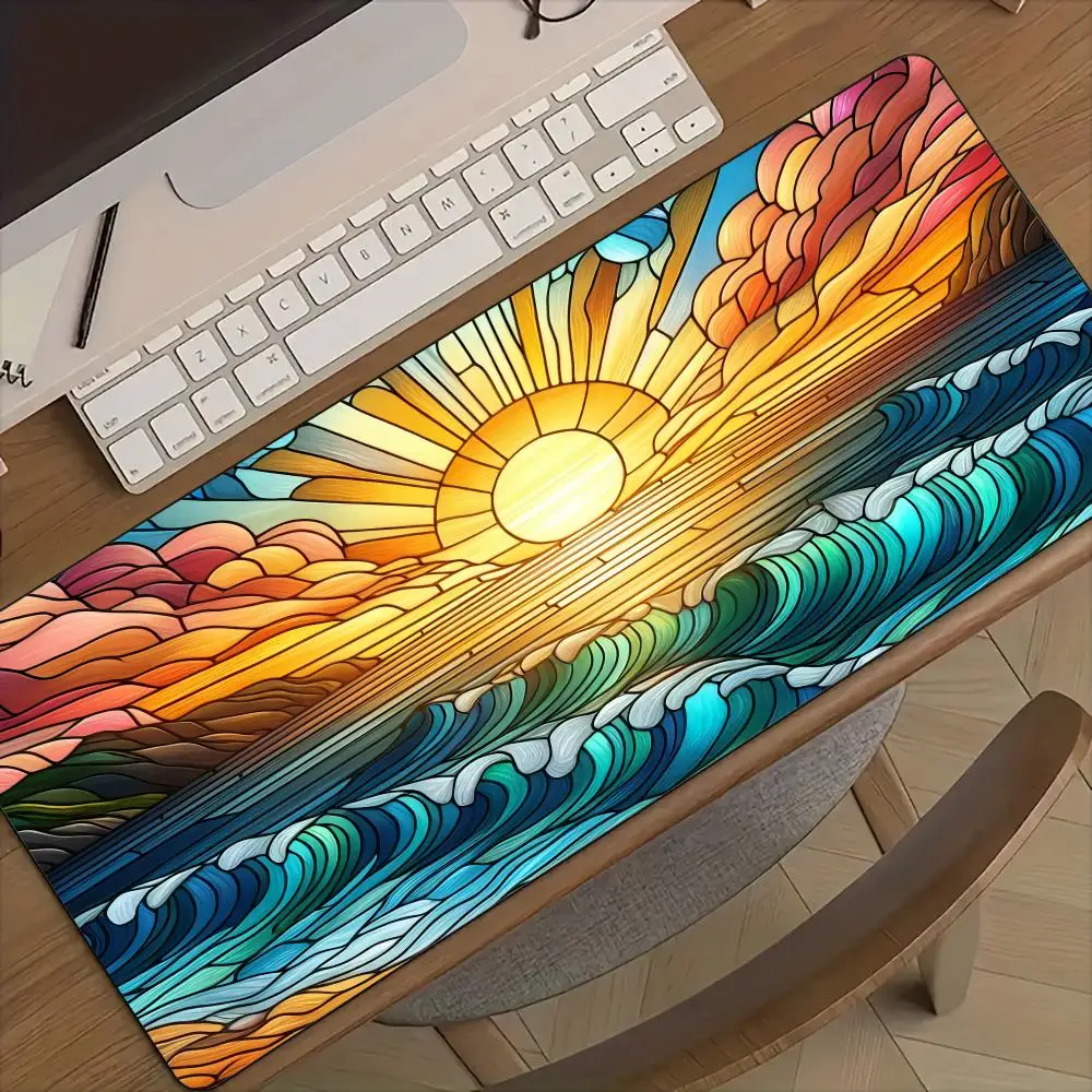 Kunstpixel stijl landschap thema Muismat Bureaumat met gestikte rand antislip rubberen basis pc-accessoires magische speelmat mauspad