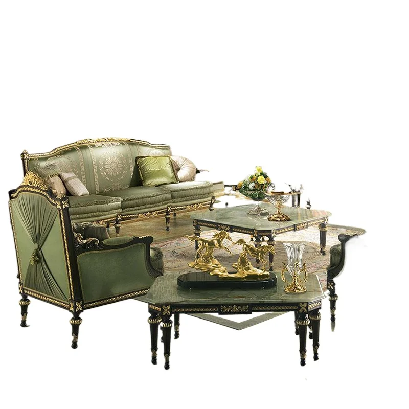 

Three-person sofa sapphire marble coffee table corner combination large apartment living room
