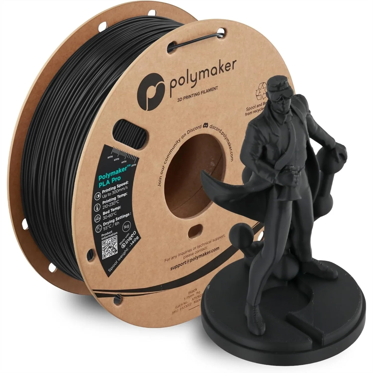 

Tough PLA 3D Printing Filament Black 1.75mm 1KG, High Impact Fast Printing up to 300mm/s, Easy to Print on Most FDM Printers