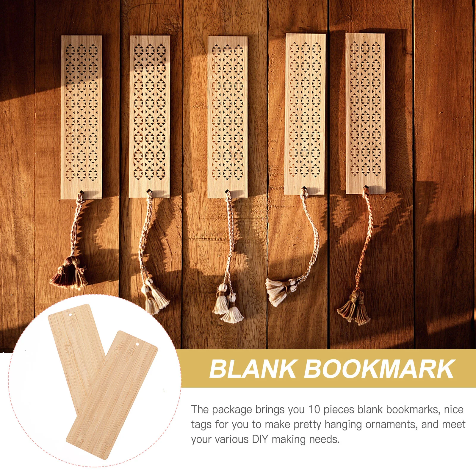 10 Pcs DIY Bamboo Wood Bookmark Blank with Holes Ornaments Large Size Decoration Tag Child