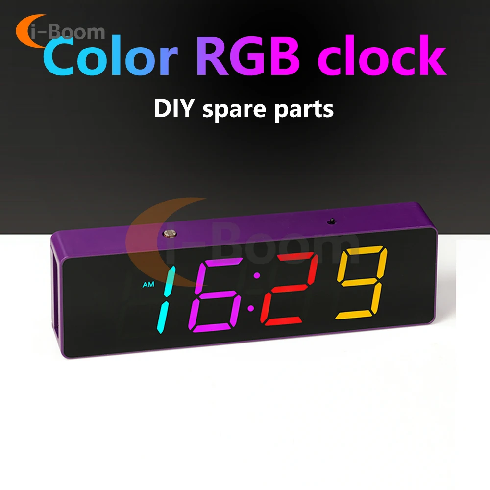 Desktop Clock RGB Dazzling Colorful Digital Display DIY Seat Desk Clock Date Temperature Simple Wind DIY Kit Welding Exercise