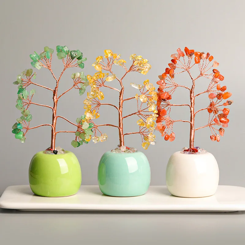 

Creative Crystal Stone Tree Artwork Colorful Pot Home Desk Decor Zen Craft Gift Miniature home decor