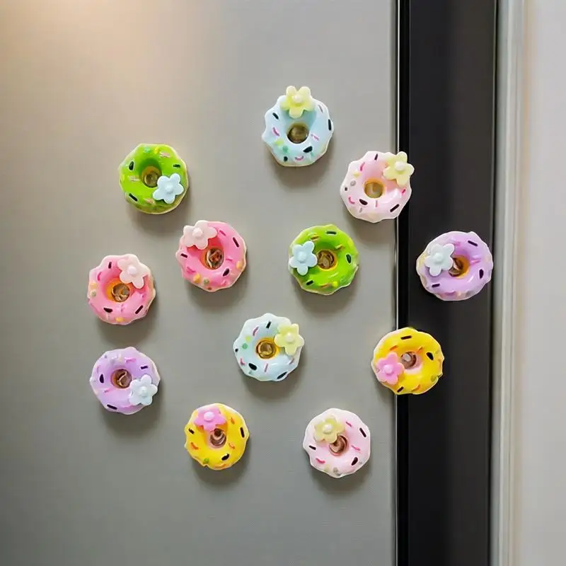 6pcs Resin Summer Doughnut Shaped Refrigerator Magnets Colorful Decor for Fridge Whiteboard Home Office Kitchen Ornaments