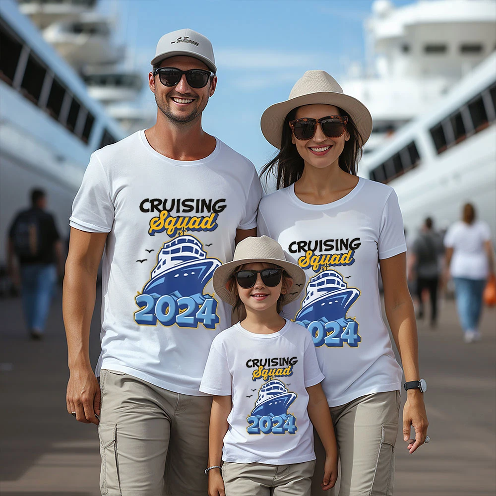 

Cruising Squad 2024 Family Friend Party T-shirt Vacation Summer Trip Ship Cruise Tees Shirt Graphic Tops Adult Child Clothing