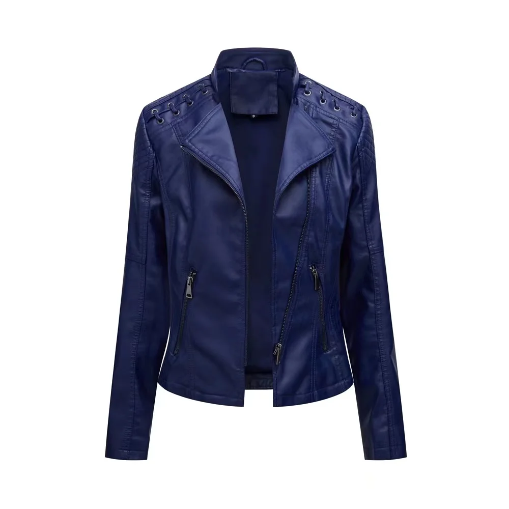 2026 Spring Autumn Women Leather Jacket Turn Down Collar Fashion Motorcycle Jackets