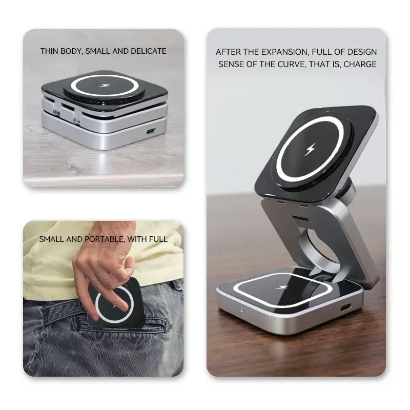 Travel Magnetic Wireless Charging Station 3 in 1 for IPhone 15 14 13 12 Pro/Max,Apple Watch 8, AirPods 3/2,Foldable Phone Hold