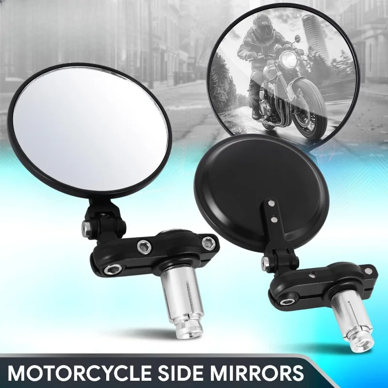 

22mm Universal Motorcycle Aluminum Cover Convex Round Side View Mirrors Rearview Motorbike Accessories Handle Bar End Mounting