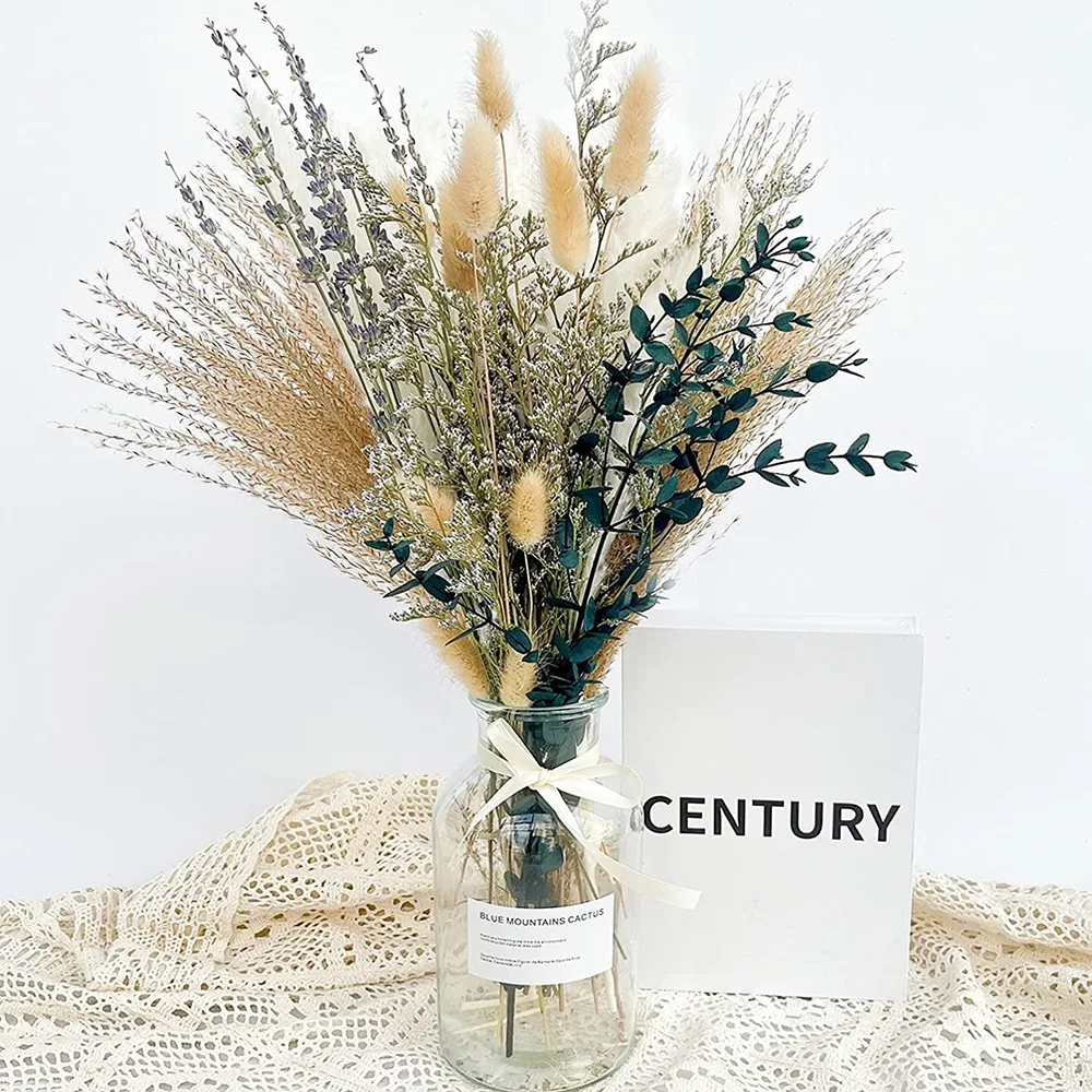 

80pcs Natural Dried Pampas Grass Bouquet,Boho Home Decor,Dry Lavender Flowers Bouquet for Wedding Floral Arrangements Home Decor