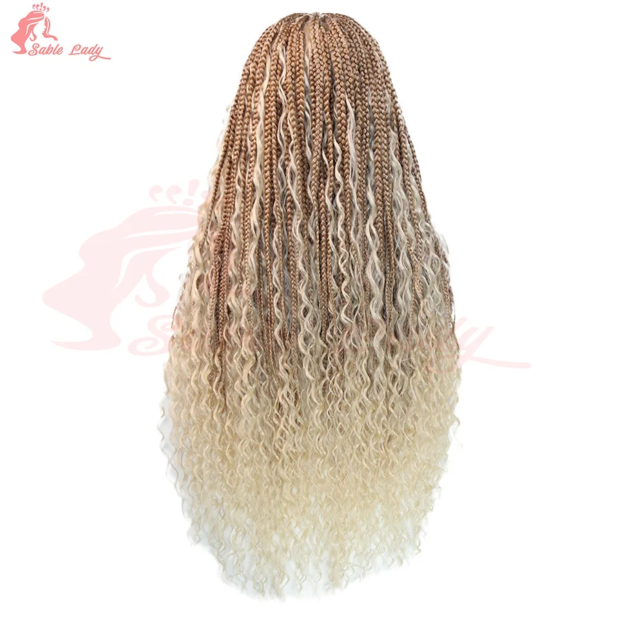 Synthetische knotenlose Box Boho geflochtene Perücken 613 #   27 #   Blonde Vollspitze-Zöpfe-Perücke mit Babyhaar für schwarze Frauen Cornrows Braids Perücke