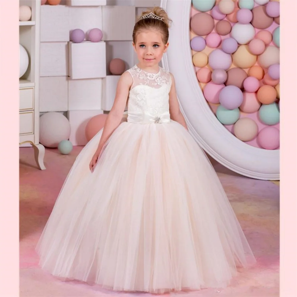 Lovely Baby Flower Girl Dress For Wedding Dresses Party Ribbon Bow Child Princess Kids Birthday GIFT First Communion Gowns