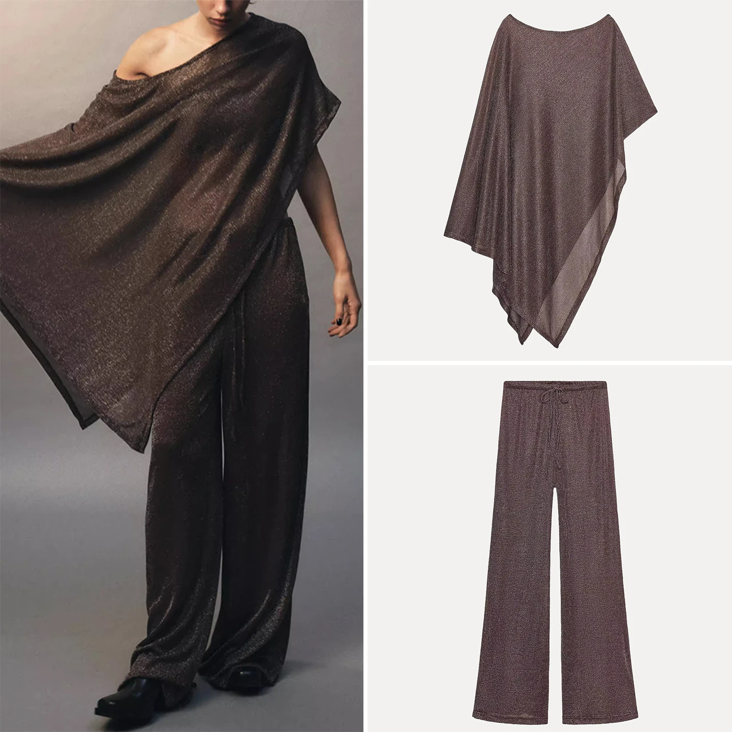 

Z Asymmetric Cloak Coat And Wide Leg Pants Women's Faion Set Autumn 2025 Design Details Four Seasons Suitable for Adults