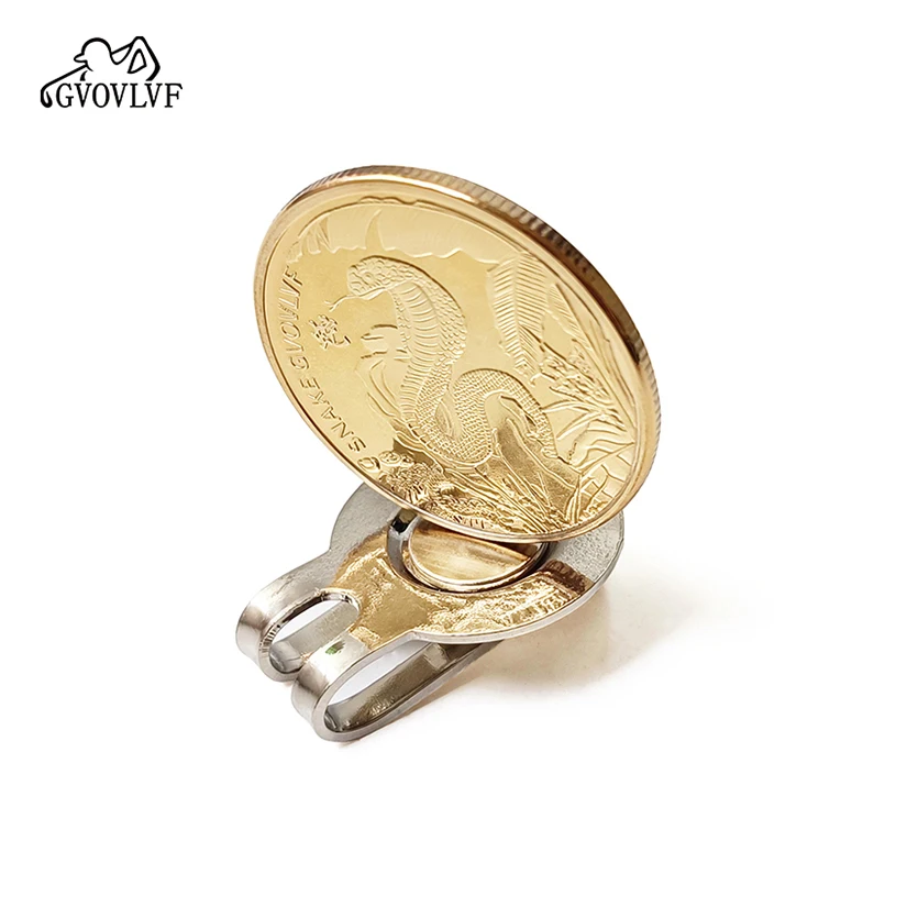 Golf Ball Marker year of the Golden Snake With Magnetic Cap Clips Gift For Golfer Boys Girl Alloy Marker Golf Accessories