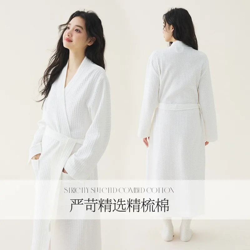 The New Waffle Bathrobes Long Pajamas for Fashionable Women in Autumn Winter Comfortable Soft Pure Cotton Nightgowns Bestsellers