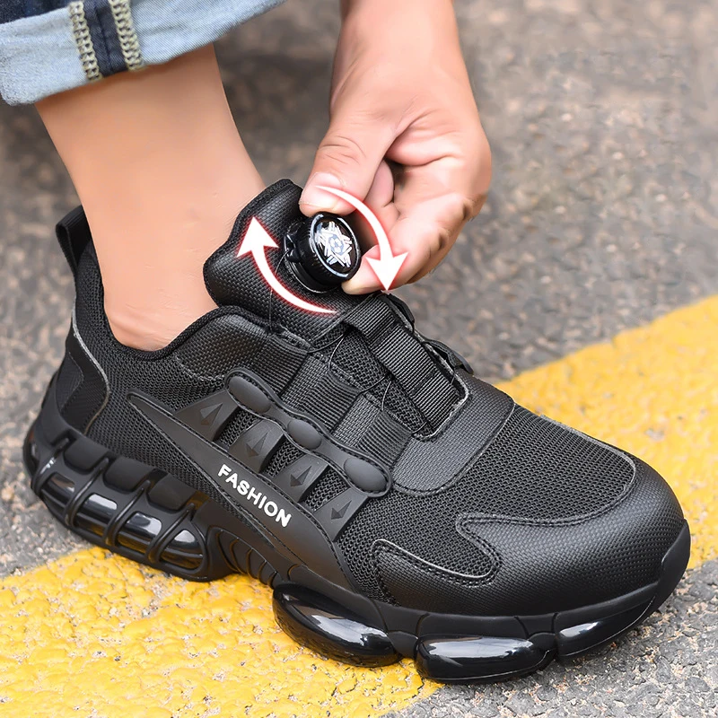 Rotary Button Work Safety Shoes Breathable Sneakers Wear Resistant Anti-slip Protective Shoes Steel Toe Men Work Boots Casual