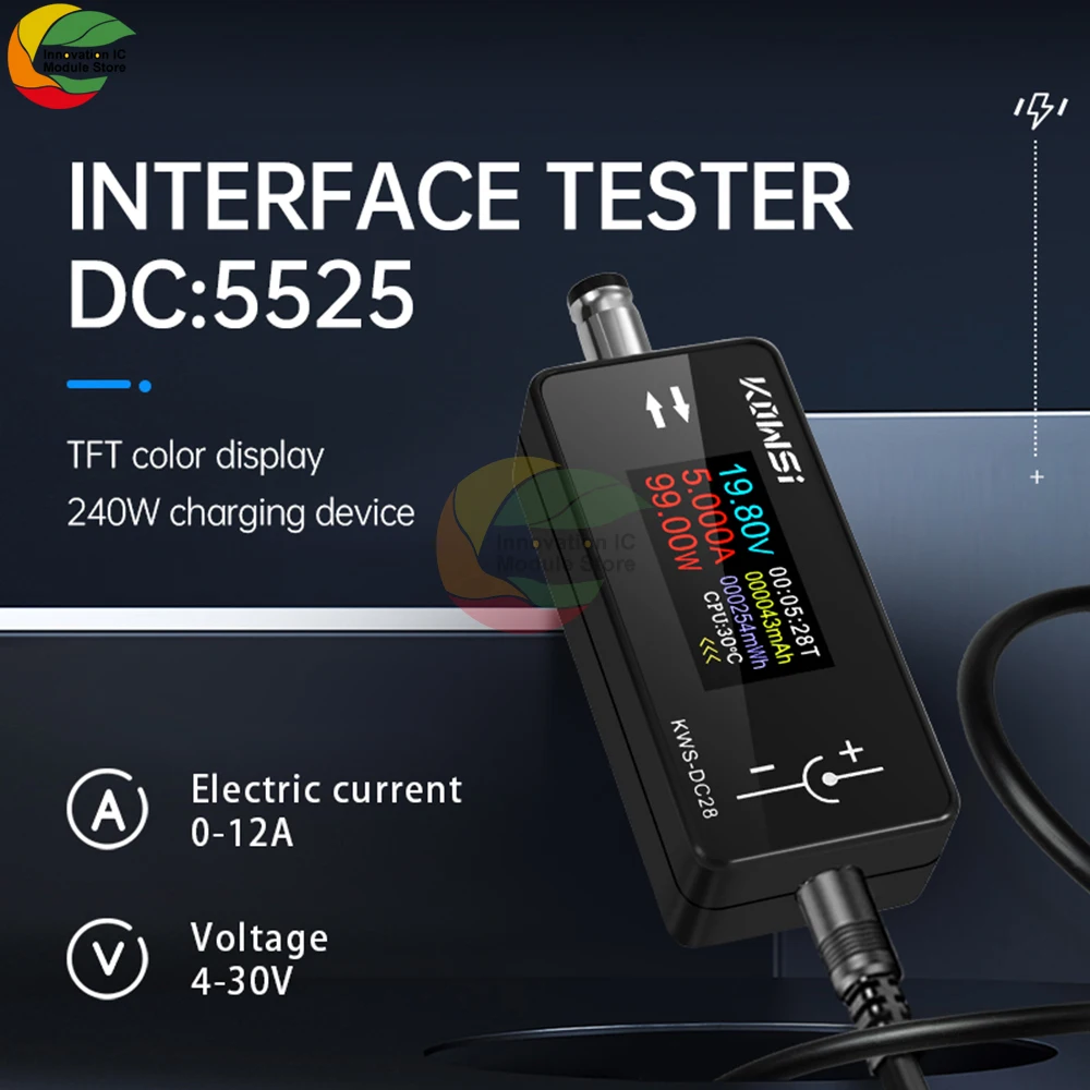 KWS-DC28 0.96 Inch TFT HD Digital Display DC 5.5*2.5 Interface Tester Voltage Ammeter Power Meter Multi in one display