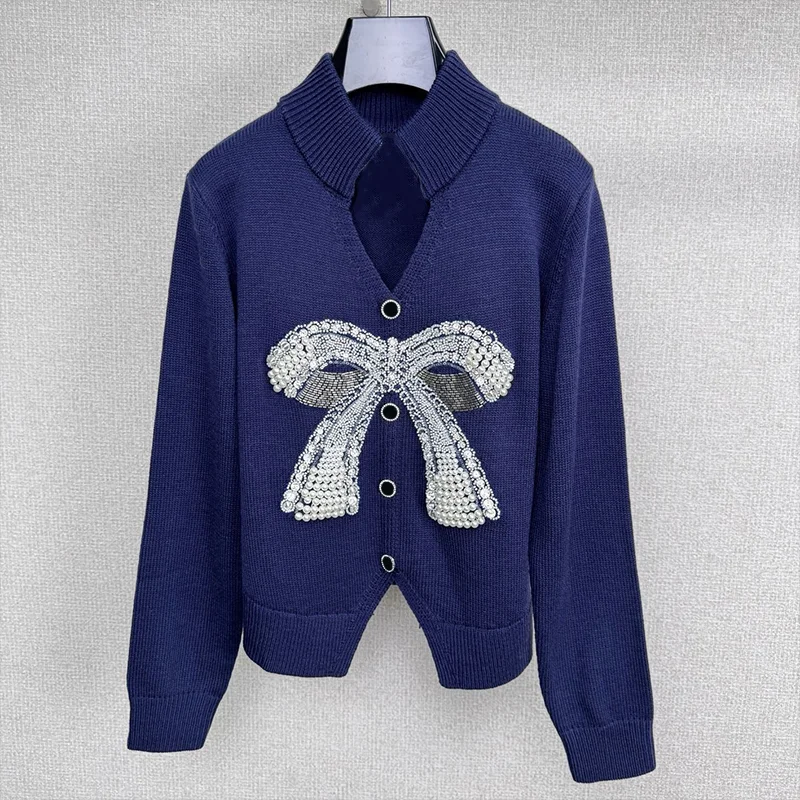 

Top quality large bow bead embroidered high-end women's cardigan , exquisite sweater lady clothing 25110679