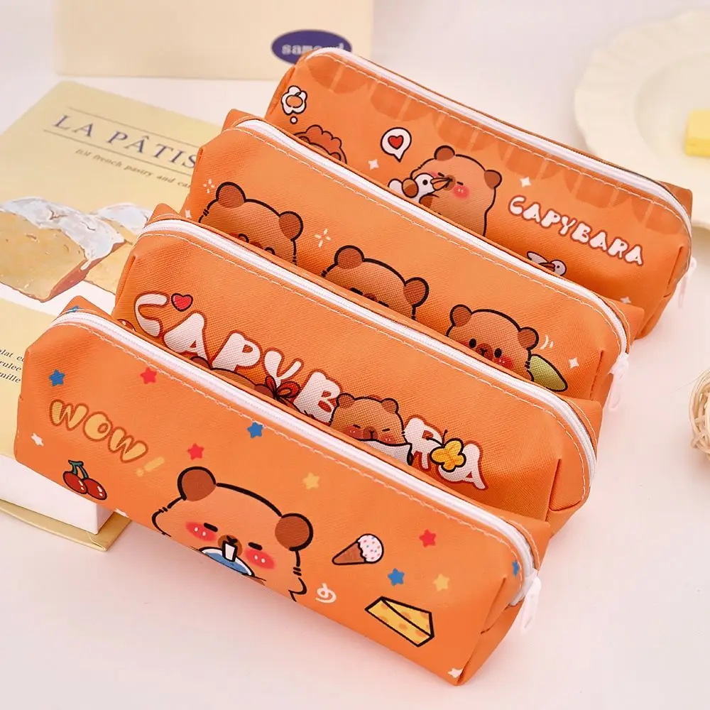 Durevole borsa per penne in PU con cerniera design capibara astuccio per matite borsa per cancelleria impermeabile regalo