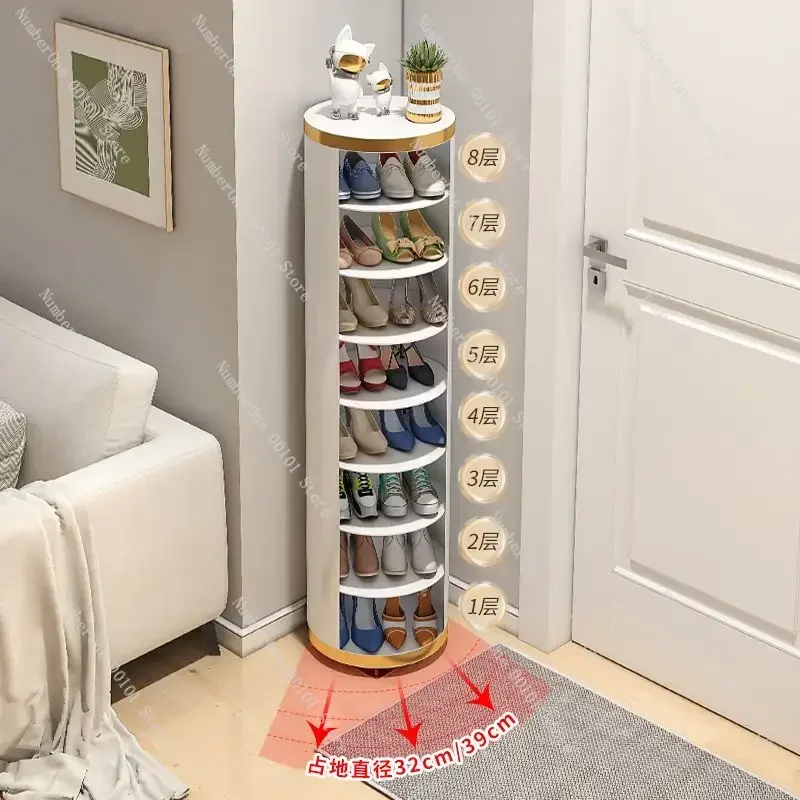 Round Rotating Shoe Cabinet with Household Floor Multi-Layer Shoe, Rack Entry Door Dustproof Storage Cabinet Wall Side