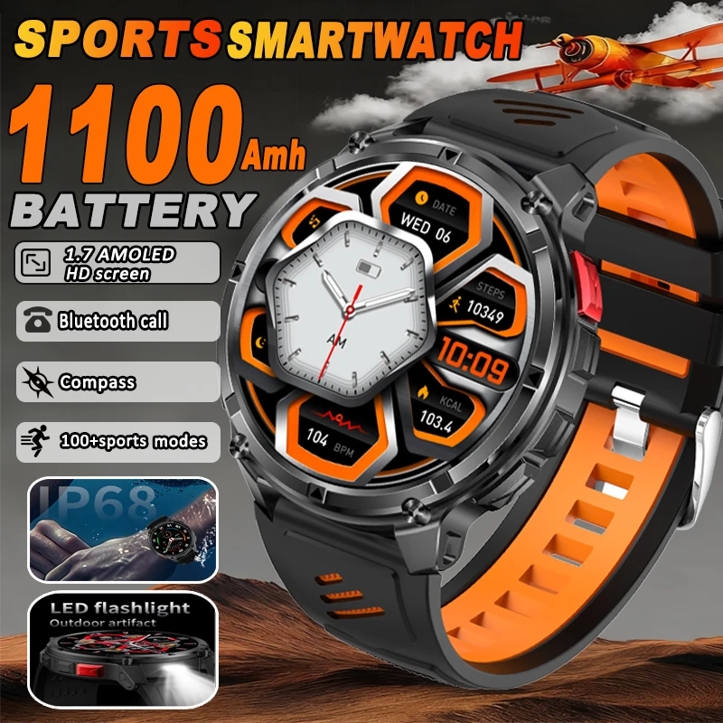 

2025 New Men's Outdoor Sports Smart Watch with HD Screen 1100mAh Large Battery Long Standby Bluetooth Call Function Waterproof
