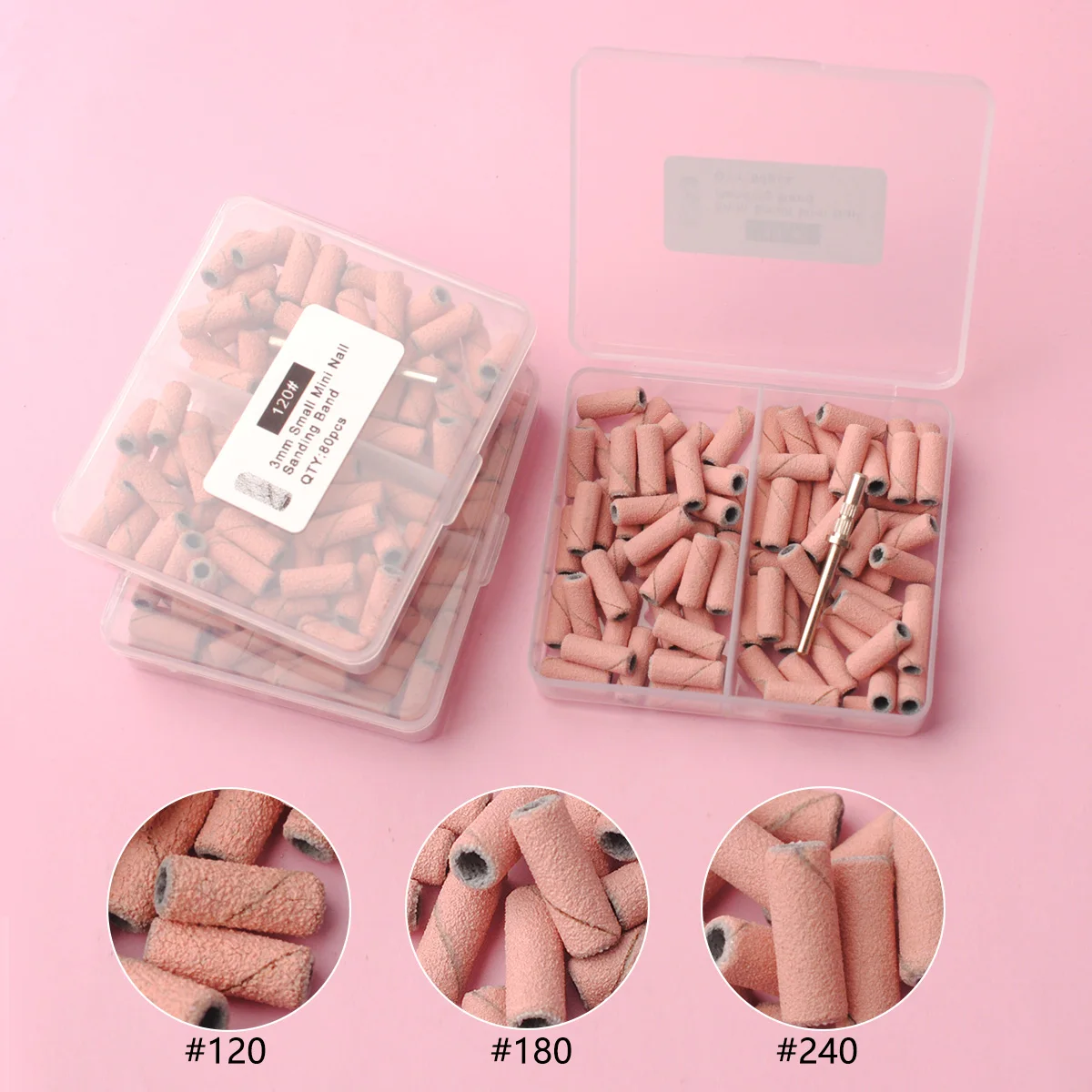 80 sztuk/pudło różowy 3.1mm Mini zestawy taśm szlifierskich wiertła do paznokci zestawy trzpieni elektryczne akcesoria do Manicure narzędzie usuwania martwego naskórka