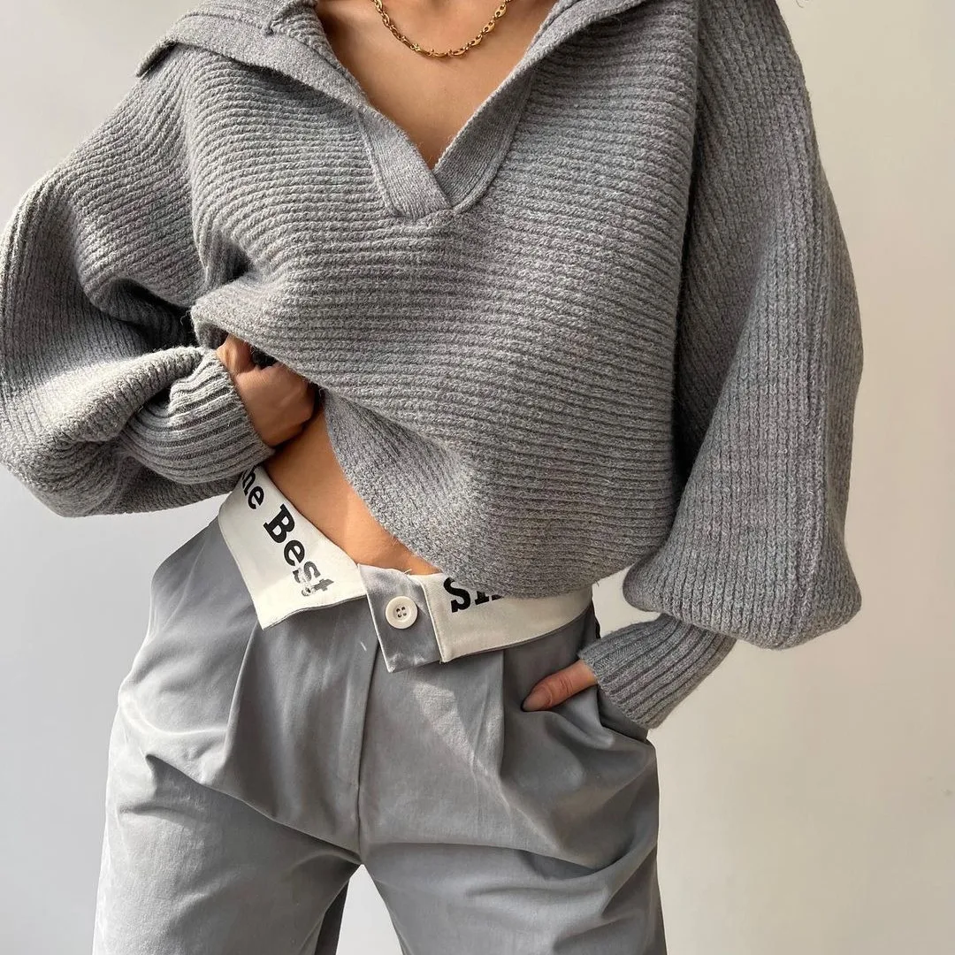 Faionable واسعة طوق محبوك سترة المرأة البلوز الأعلى الدافئة الحرارية طويلة Sve V-Ne الوقوف طول الخريف الشتاء #3