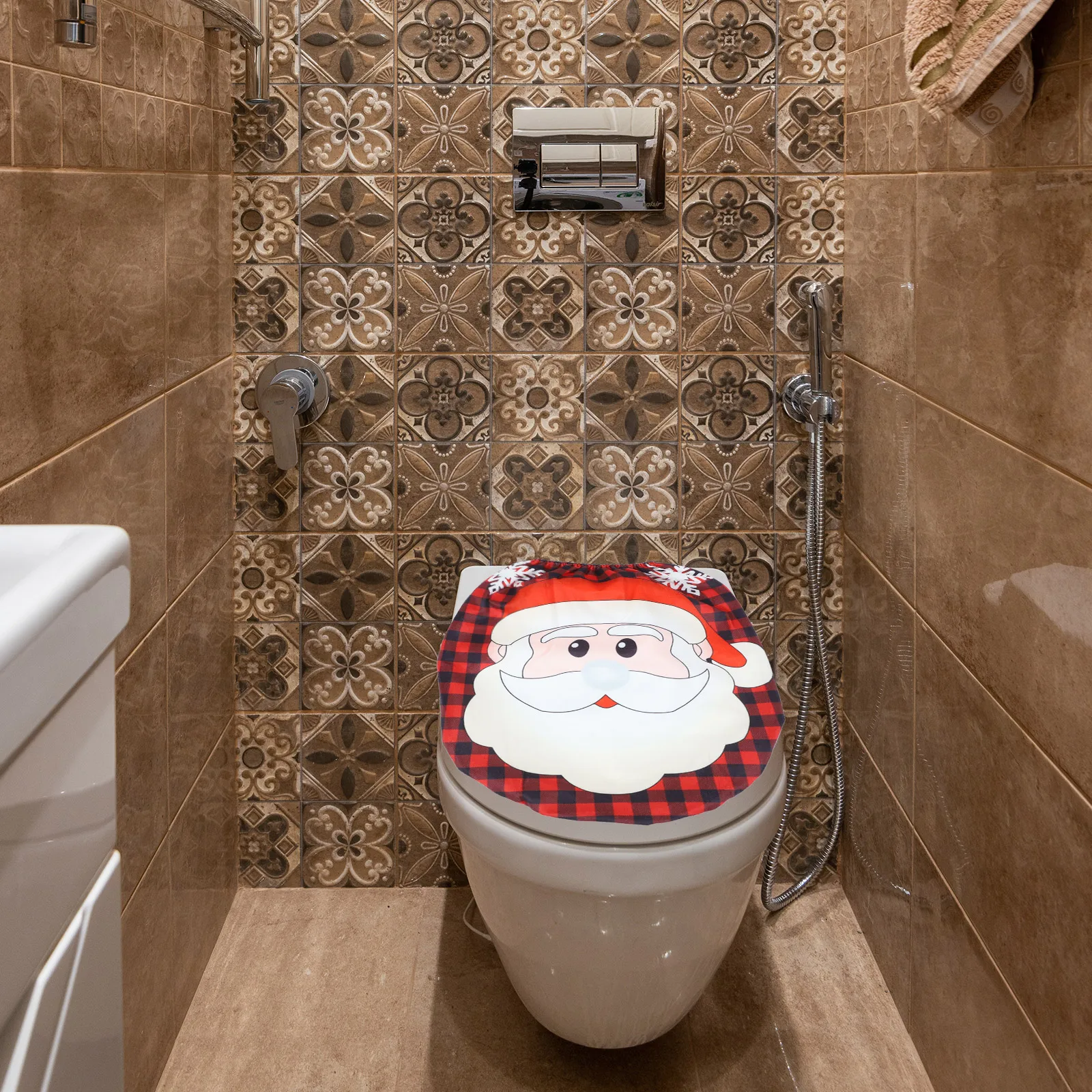 

2 Pieces Toilet Seat Cover Xmas Patterns Washable Reusable Non Slip Bathroom Carpet Rug Set Festive Home Hotel Decor