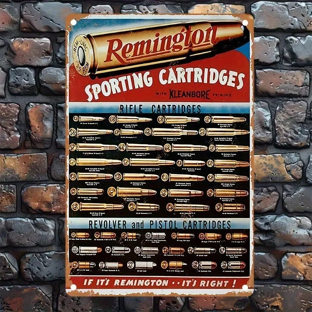

Vintage Art Deco Valentine's & Ramadan Metal Wall Sign, Remington Bullet Chart Plaque .22LR to .45-70, Retro Gun Ad Decor for Ho