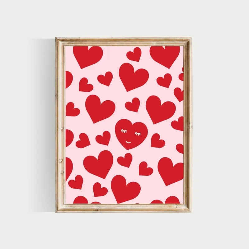 1pc frameless Canvas Painting Valentines Day Pink Romantic Loving Heart Posters and Print Canvas Painting Wall Art Picture for C