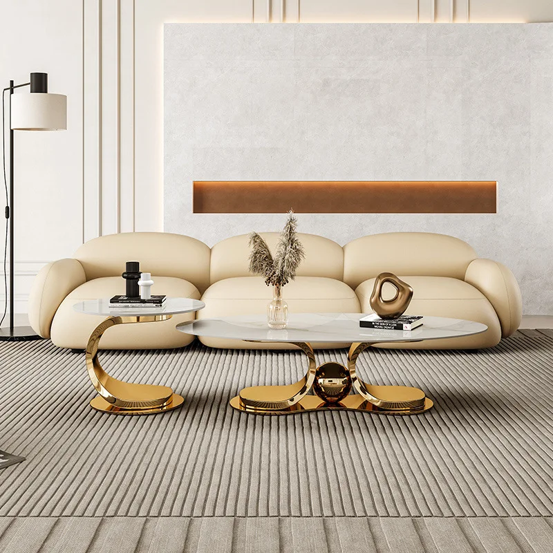 

Coffee table household living room simple modern rock slab coffee table light luxury high-end oval size apartment side table
